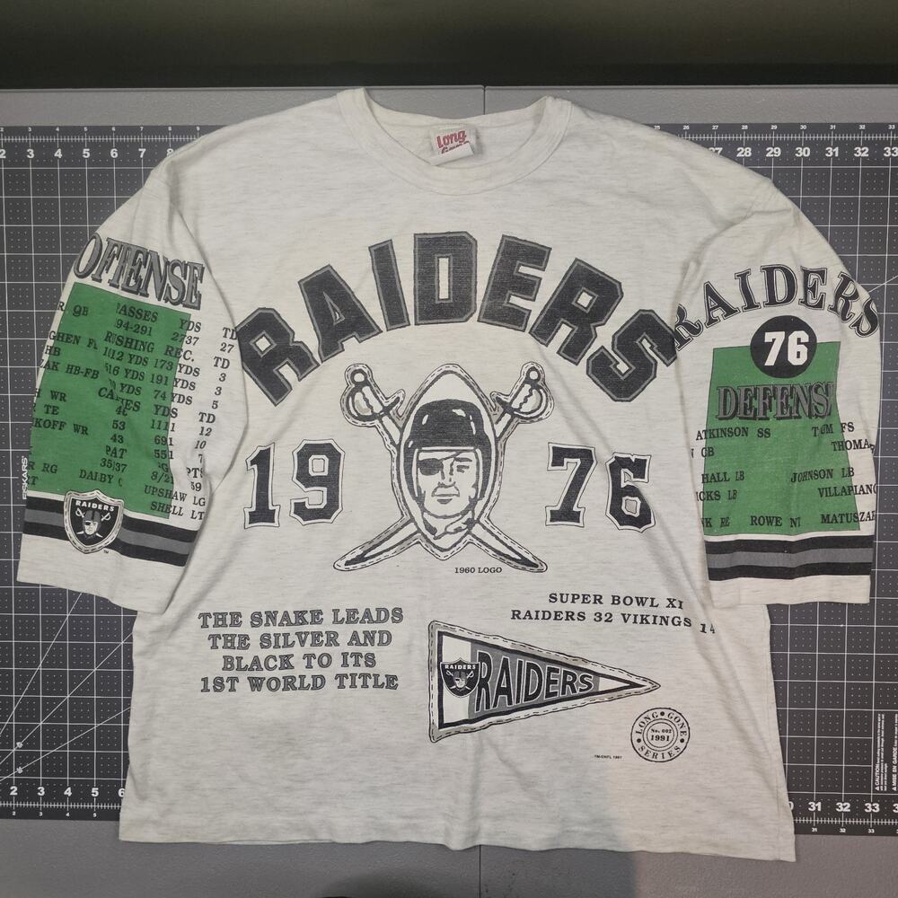 Vintage Raiders Tshirt Large AOP 90s NFL Football 3/4 Sleeve Retro Streetwear